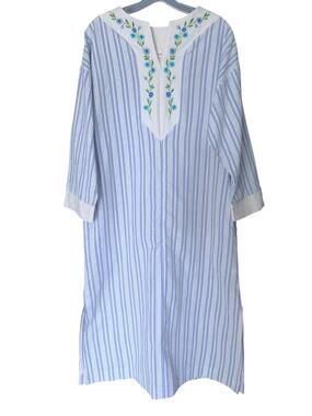 Stan Herman Signature II Blue Striped Embroidered Robe Women's S House Dress